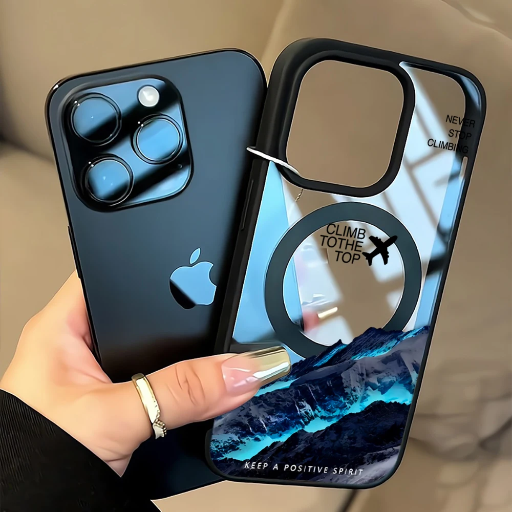 Mountain Aircraft Transparente Hülle für Magsafe iPhone 15 16 Pro Max 17 14 11 13 12 Pro Max Plus Hülle Magnetisches Kabelloses Laden Coque – Detail 9