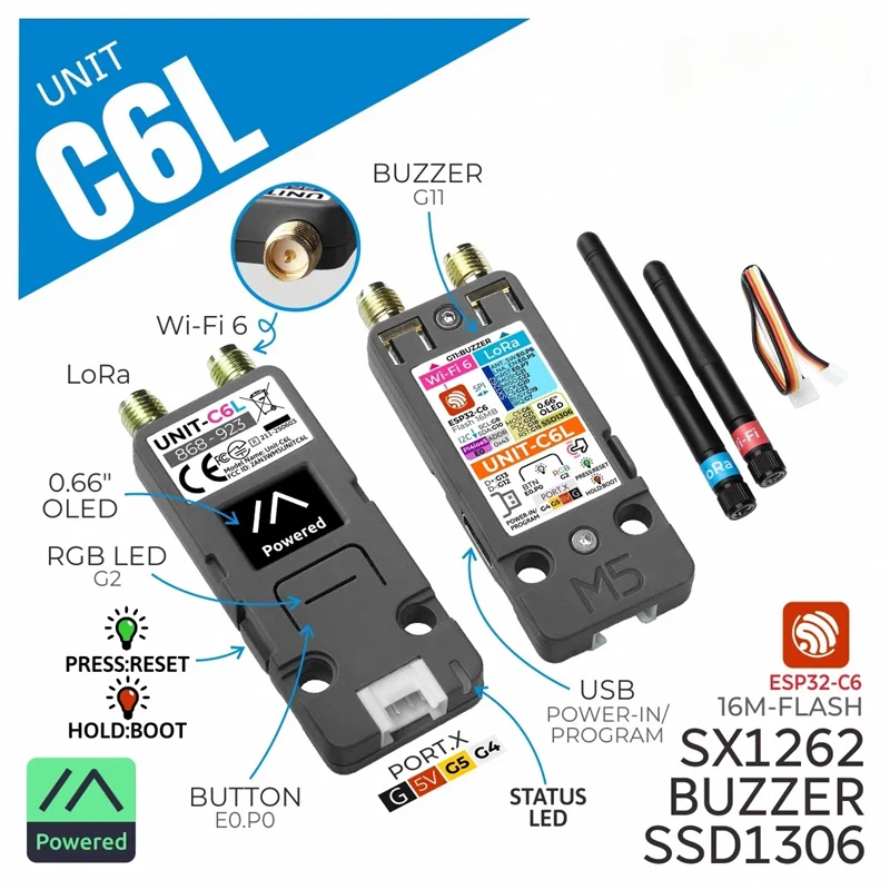 Official M5Stack Unit C6L High-Integration LoRa Communication Module Supports Meshtastic