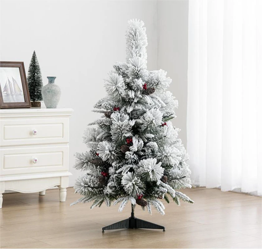 Artificial Christmas Tree Snow Flocked Christmas Tree with , Xmas Tree with Metal Stand White Berries & Flowers