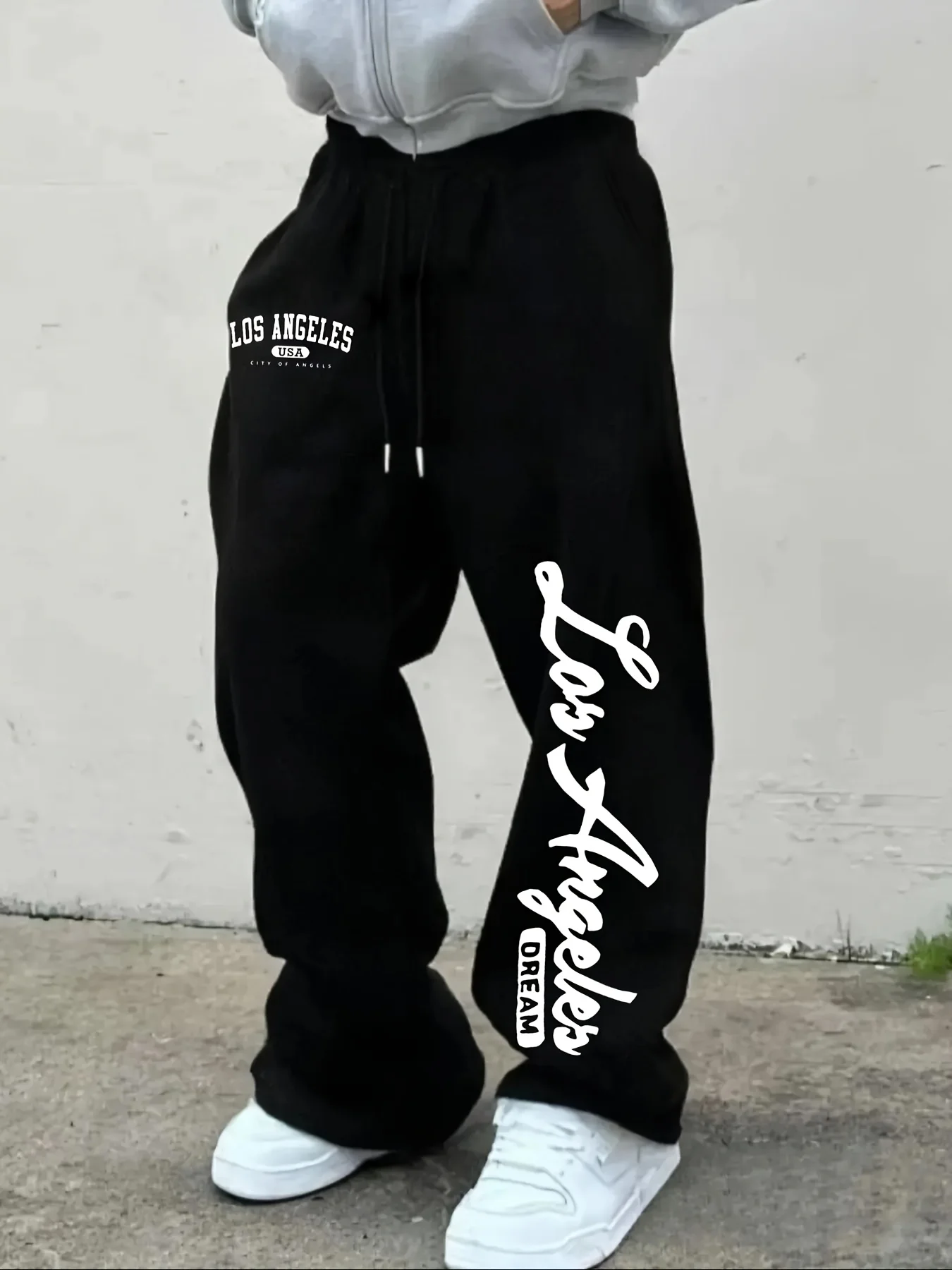 Men's jogging pants, letter&Los Angeles pattern printed sweatpants, street hip-hop, elastic waistband, comfortable pants