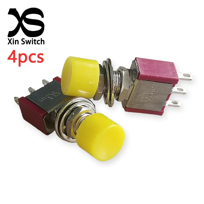 4 Stück 3-Pin-Knopfschalter mit Abdeckung, selbstzurückstellend, gelb, PS-102, 2A 250VAC/5A 120VAC, Mutter-Fixierung, Kippschalter – Detail 1