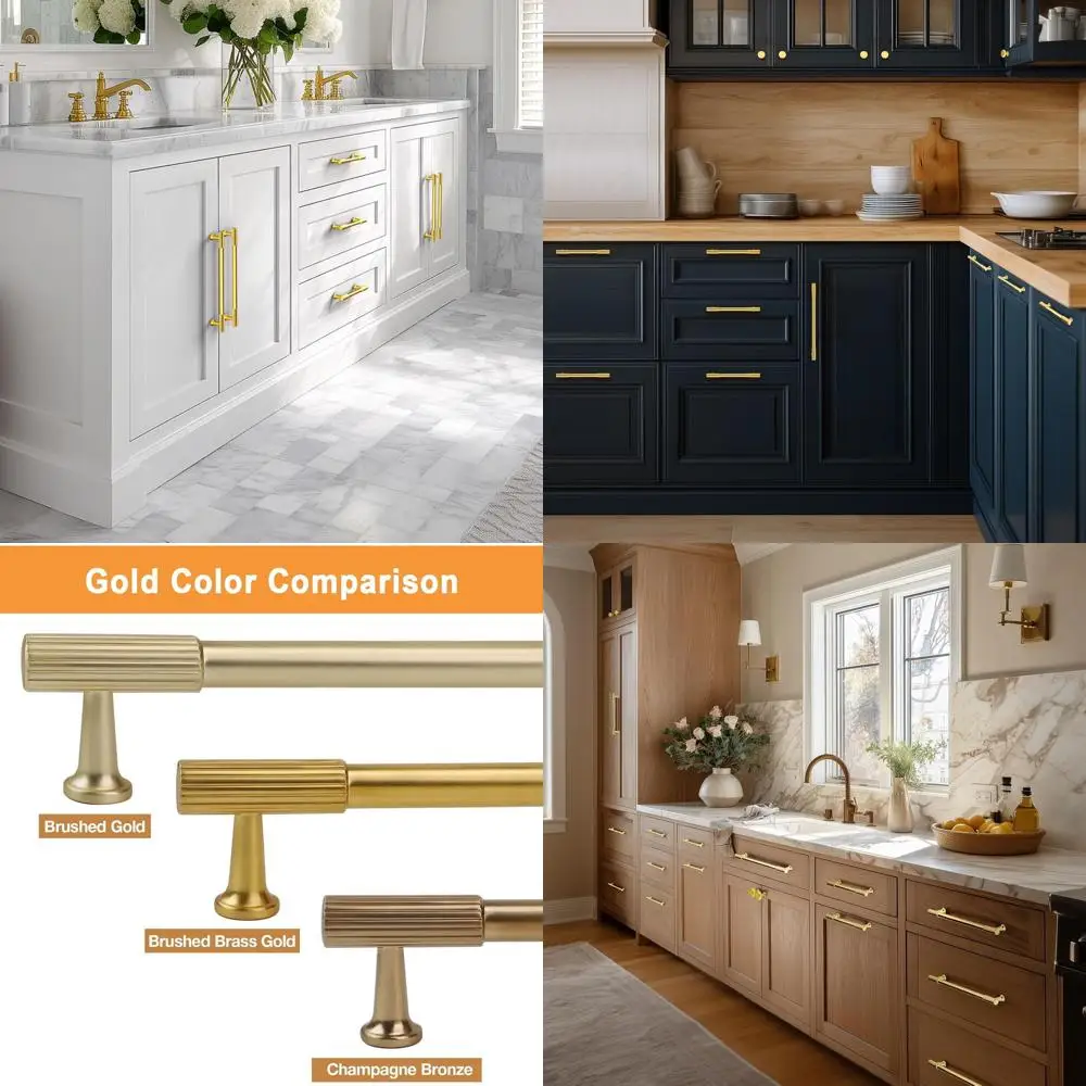 

5 Solid Zinc Alloy Brushed Brass Gold Cabinet Pulls, 20-Pack Kitchen Cupboard Handles for Drawers & Cabinets
