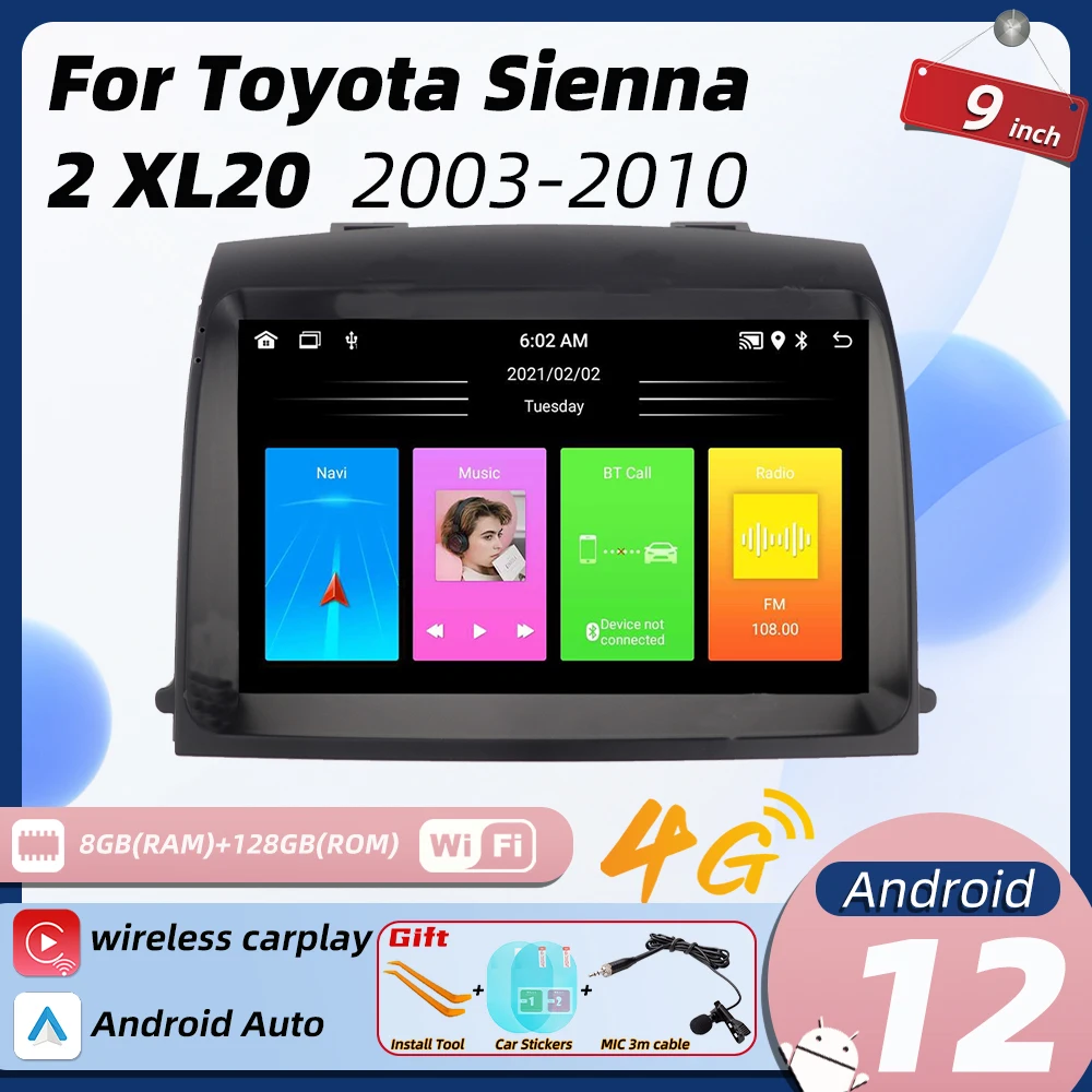 

2 Din Multimedia for Toyota Sienna 2 XL20 2003-2010 Android Car Radio Stereo Navigation GPS Head Unit Carplay Auto Autoradio