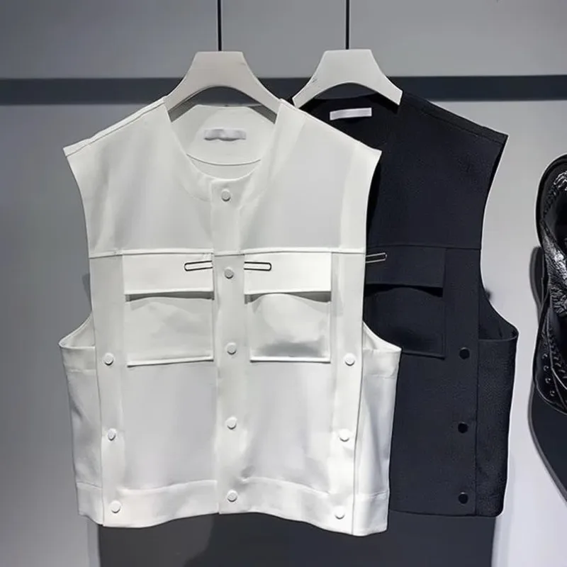 

2024, весенне-осенний мужской модный жилет без рукавов унисекс, свободный крой в корейском стиле, повседневный уличный жилет