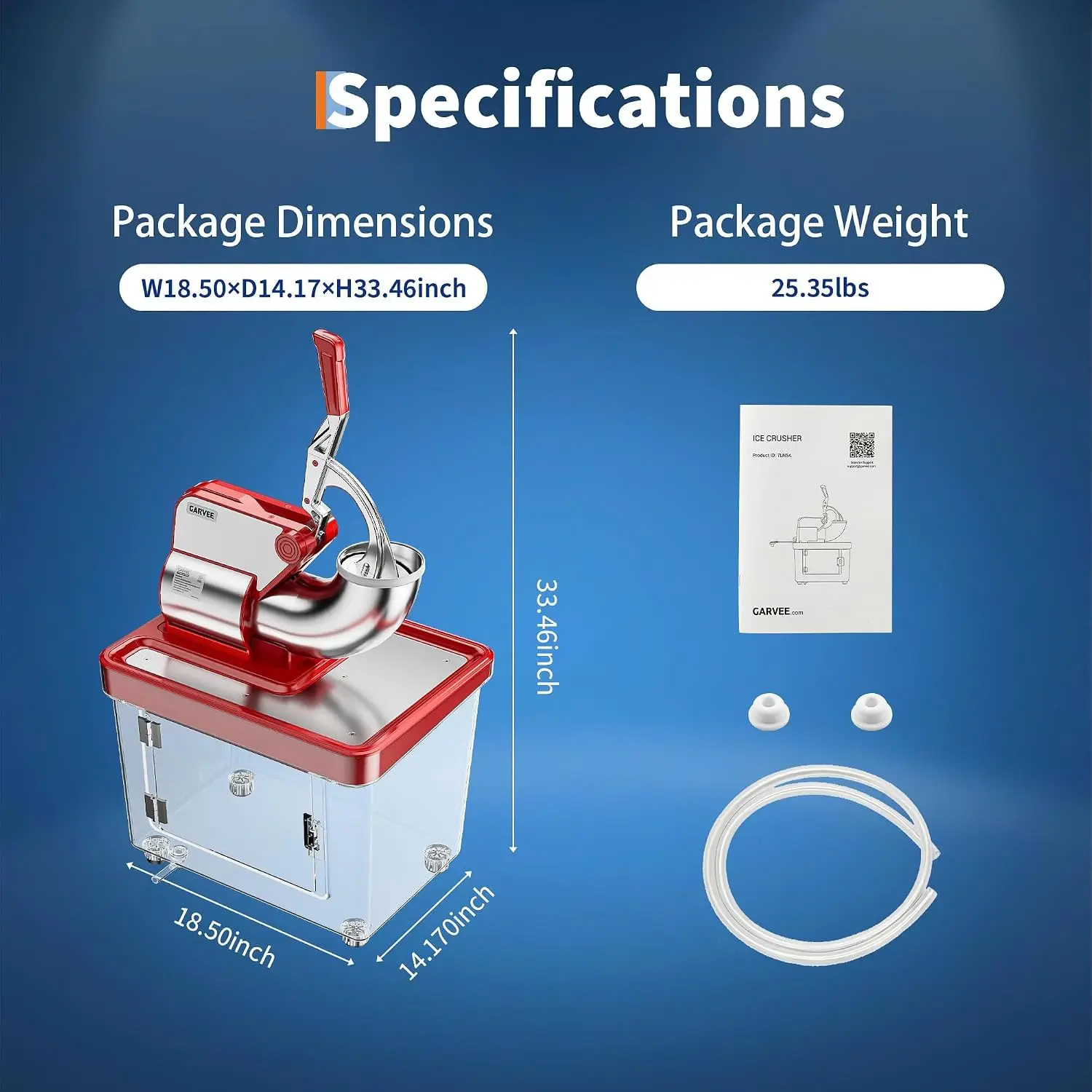 Electric Snow Cone Machine, Commercial Ice Crusher 661 LBS/h, 300W 1450 RPM Shaved Ice Maker with 4 Stainless Steel Blades, 8.98 Gal Hopper, Safety On/Off Switch, Red, for Home Restaurants Bars