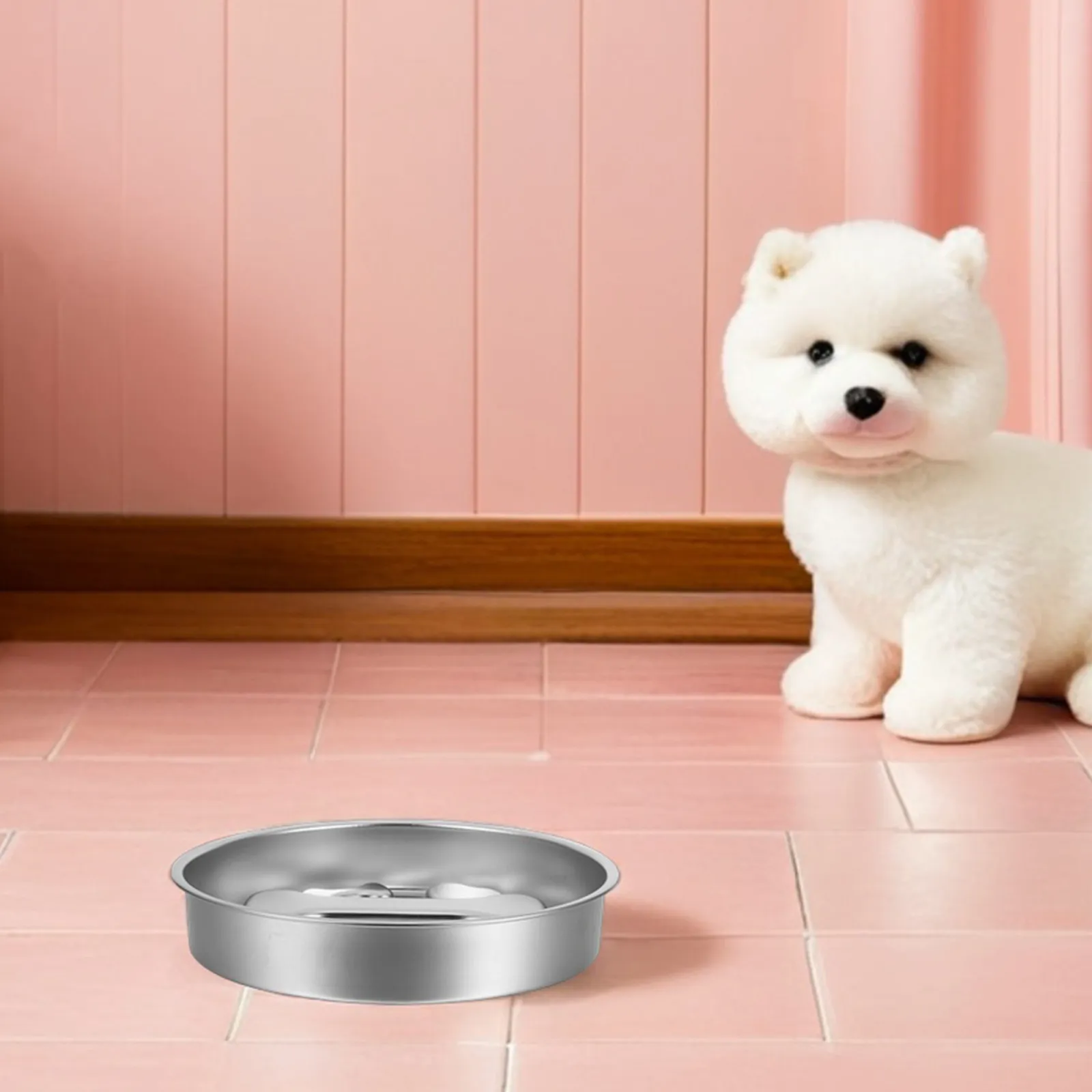 Metal Slow Feeder Dog Bowl Stainless Steel Anti-Slip Pet Food Dish Slow Eating Lick Plate for Dogs Puppies Promotes Digestive