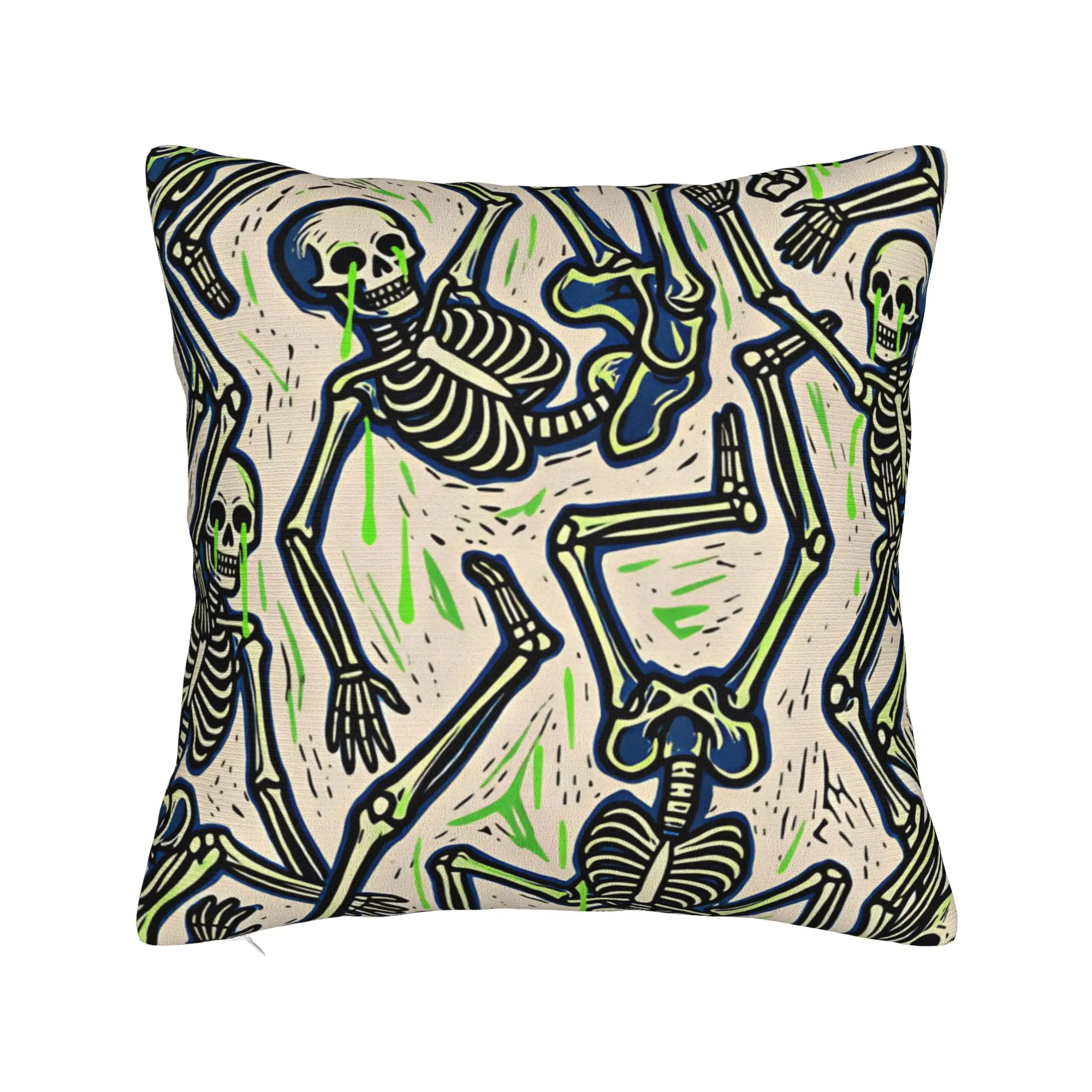 Pillow Cover Colorful Dancing Skeleton Seamless Pattern  Vintage Pillow Case For Couch Sofa Bedroom Pillowcases