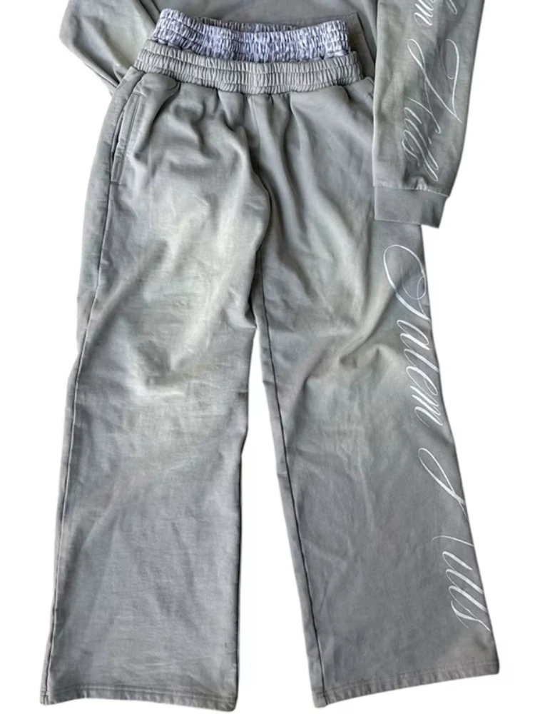 กางเกงขายาวสไตล์โกธิคเอวสองชั้น ดีไซน์เรียบง่าย สปอร์ต แฟชั่นกรันจ์ พิมพ์ลายตัวอักษร ทรงโอเวอร์ไซส์ สำหรับผู้หญิงและผู้ชาย ใส่สบายๆ สำหรับฤดูใบไม้ร่วงและฤดูหนาว