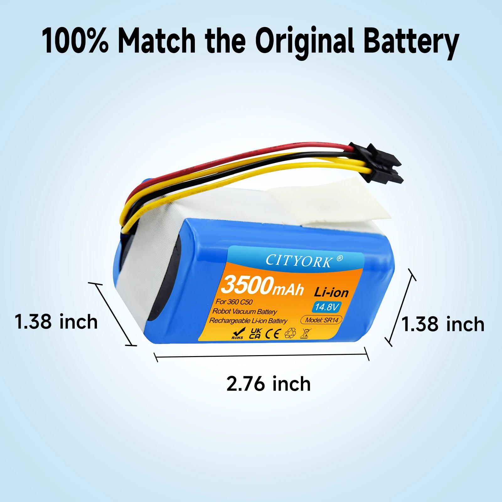 CITYORK 14.8v 3500mAh Replacement Battery For 360 C50 Robotic Vacuum Cleaner Replacement Batteries Spare Parts 360 c50 Battery