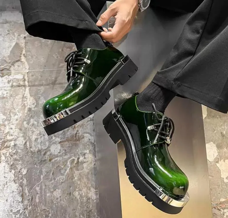 

Shiny Patent Leather Thick Sole Height-increasing Derby Shoes Men's Big Toe Breathable Versatile Low-top Casual Leater Shoes