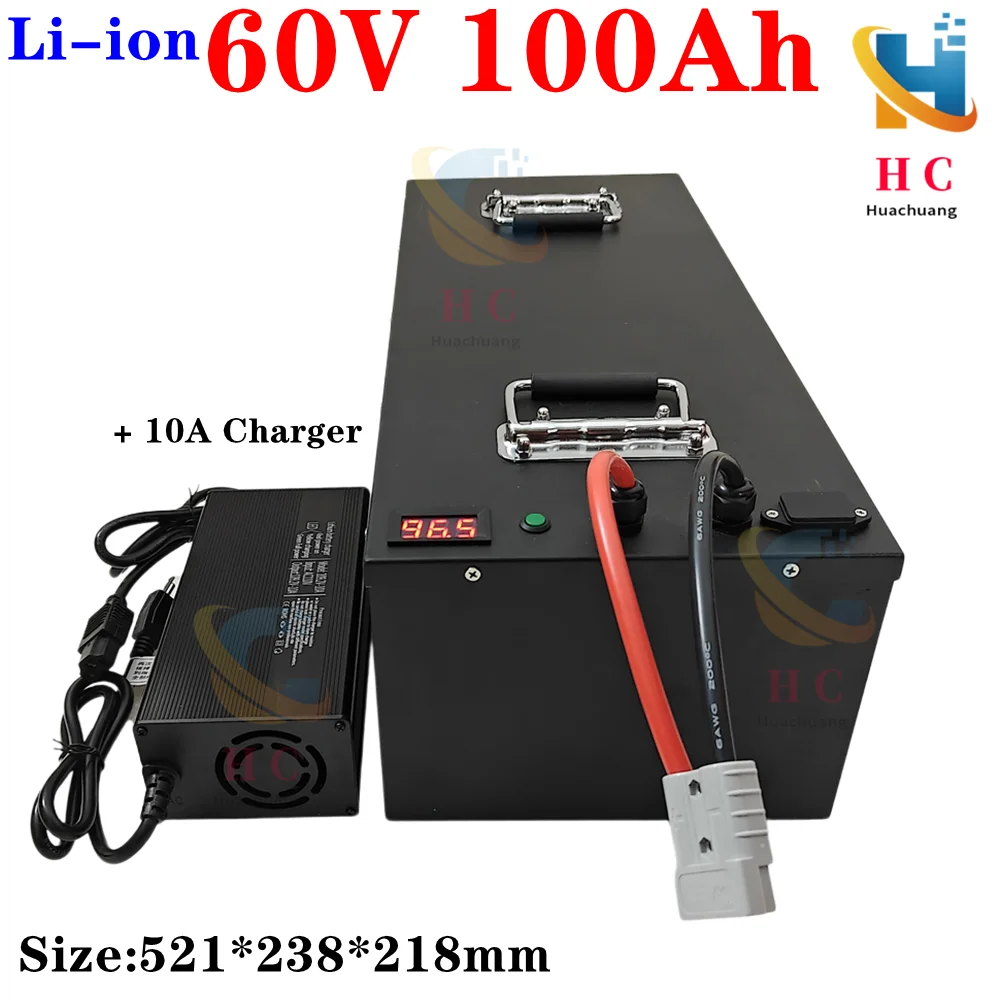 

Waterproof 60V 100Ah Li-ion battery with BMS for scooter Forklift sweeper Sightseeing car AGV + 10A charger