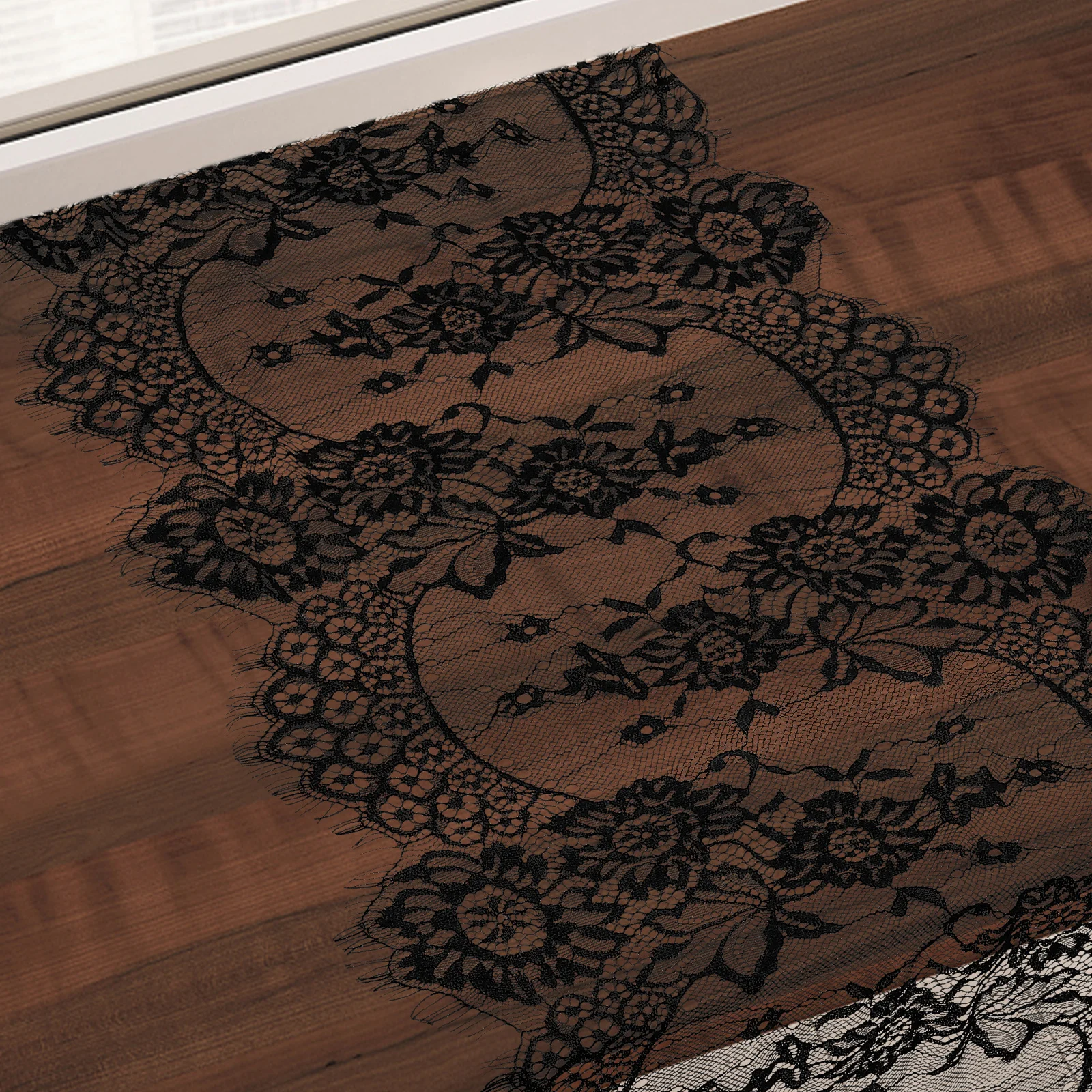 

Black Lace Table Runner Home Decor Wedding Party Kitchen Cotton Tablecloth Reusable Fancy Table Cover Halloween Decor