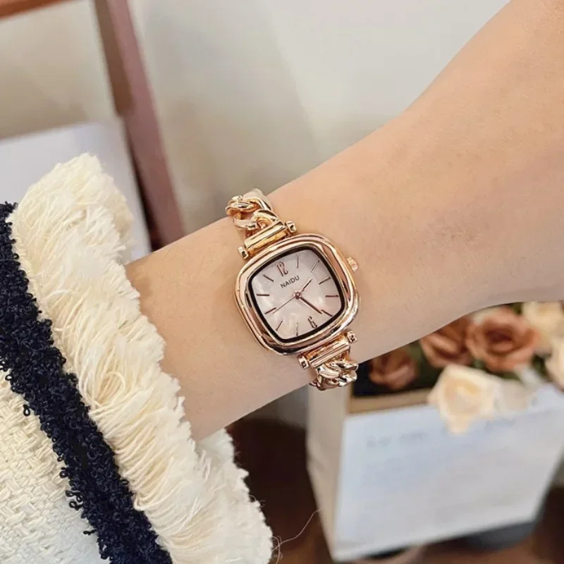 Fashion Women Watches Luxury Sea Blue Fritillaria Small Square Dial Watch Metal Bracelet Strap Wristwatches Relojes Para Mujer