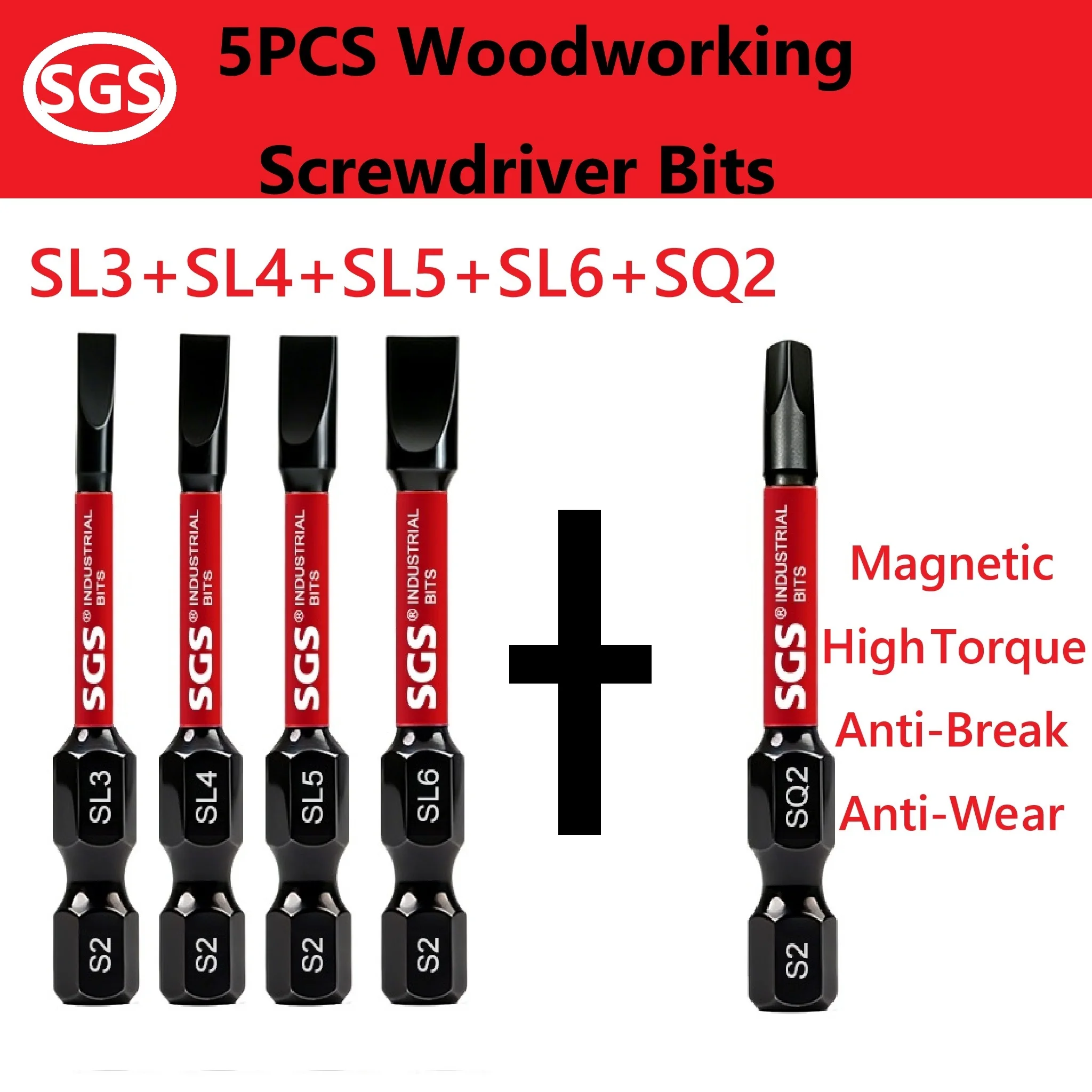 Carpenter's Accessory Pack, 5-Piece Professional Multi-Purpose Drill Bit Set: Sl3/4/5/6 & Sq2 Combination Model, Made of S2 Alloy Steel, 50mm Long Shank Drill Bits, Suitable for Home Renovation