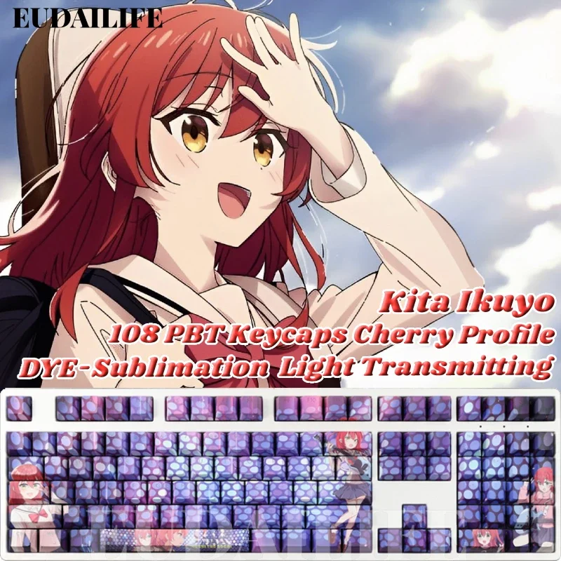 Kita Ikuyo 108 Keycap PBT BOCCHI THE ROCK Anime DYE Sublimation Light Transmitting Cherry Cross Axis Switch Mechanical Keyboard