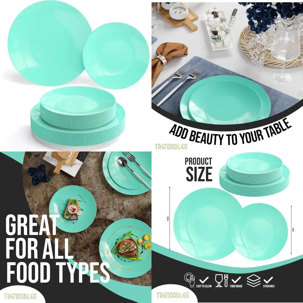 

Heavy-Duty 120-Piece Dinnerware Set - 60 10-Inch & 60 8-Inch Green Plates for 60 Guests, Durable Plastic Dinnerware