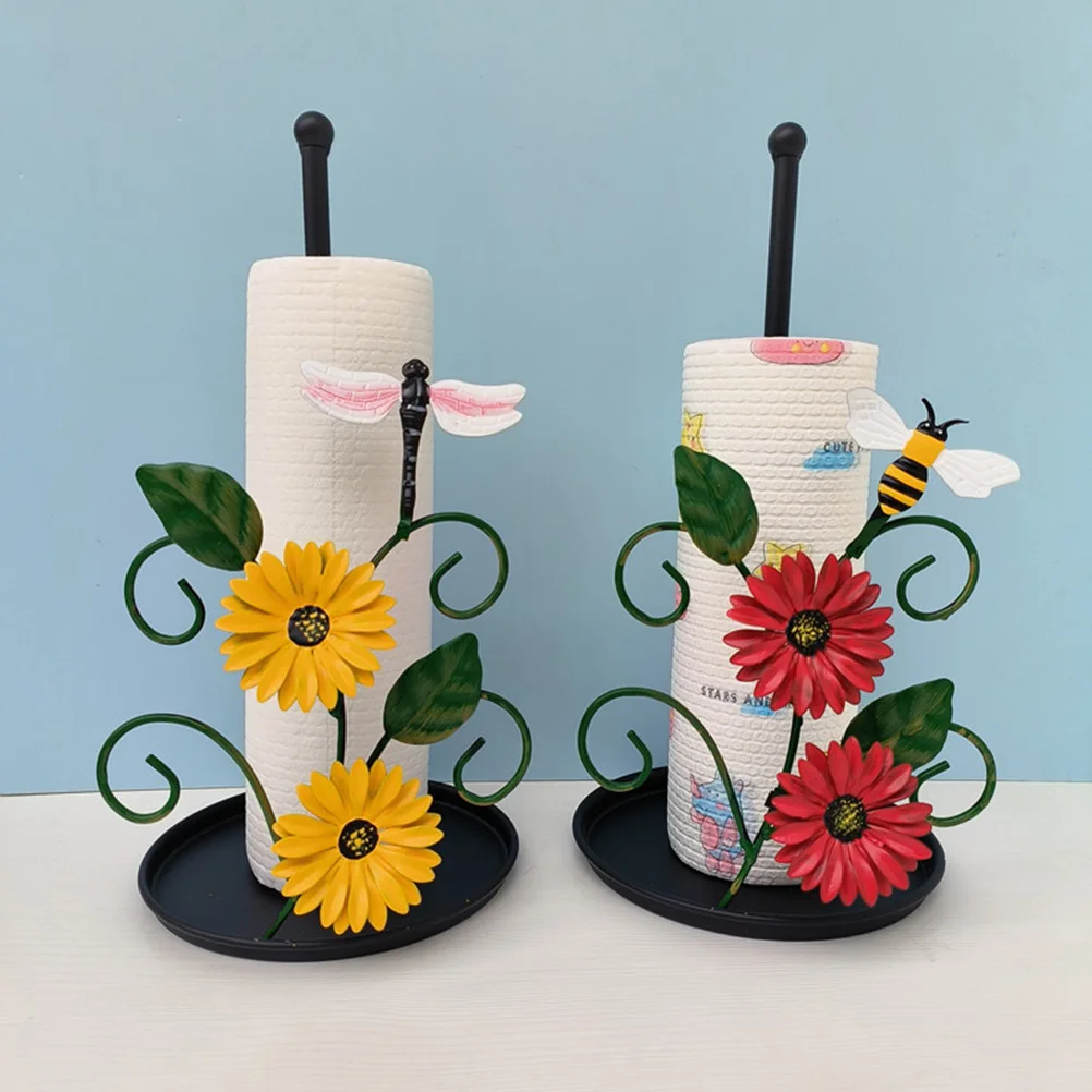 

Vertical Paper Towel Holder Metal Stand Kitchen Decor Flower Design Napkin Rack Tissue Storage Sturdy Base Gifts