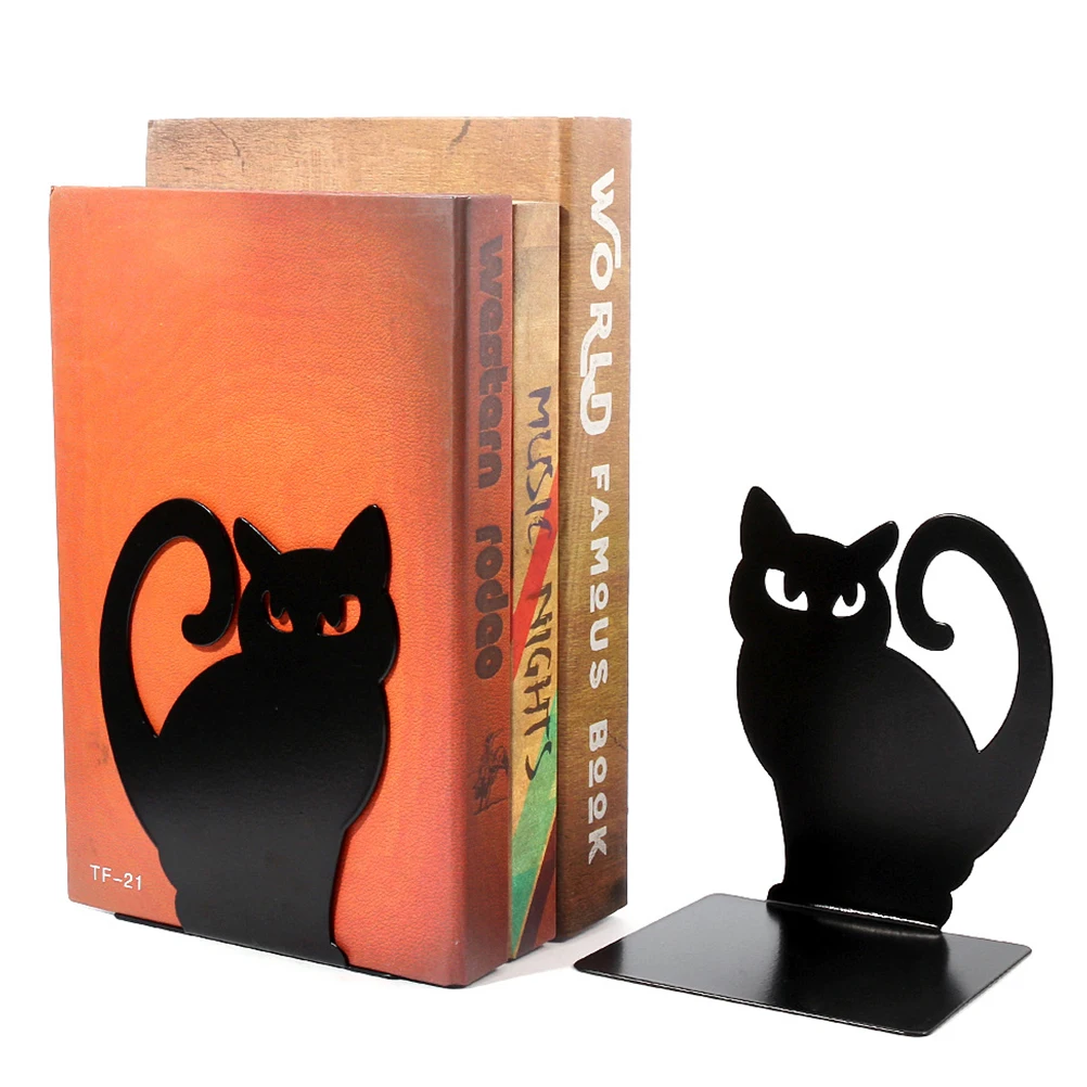 Imagem -05 - Black Cat Bookend para Leitura Metal Bookends Antiderrapantes Titulares de Livros Ferro Decorativo Arquivo Desktop Stands Termina Organizador Pcs