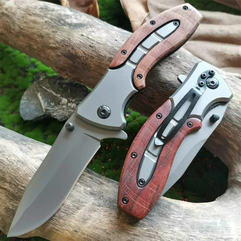 

New Brown X47 Pocket Folding Knife Wood Handle 8Cr15Mov Steel Blade Outdoor selbstverteidigung tactical knife edc multitool