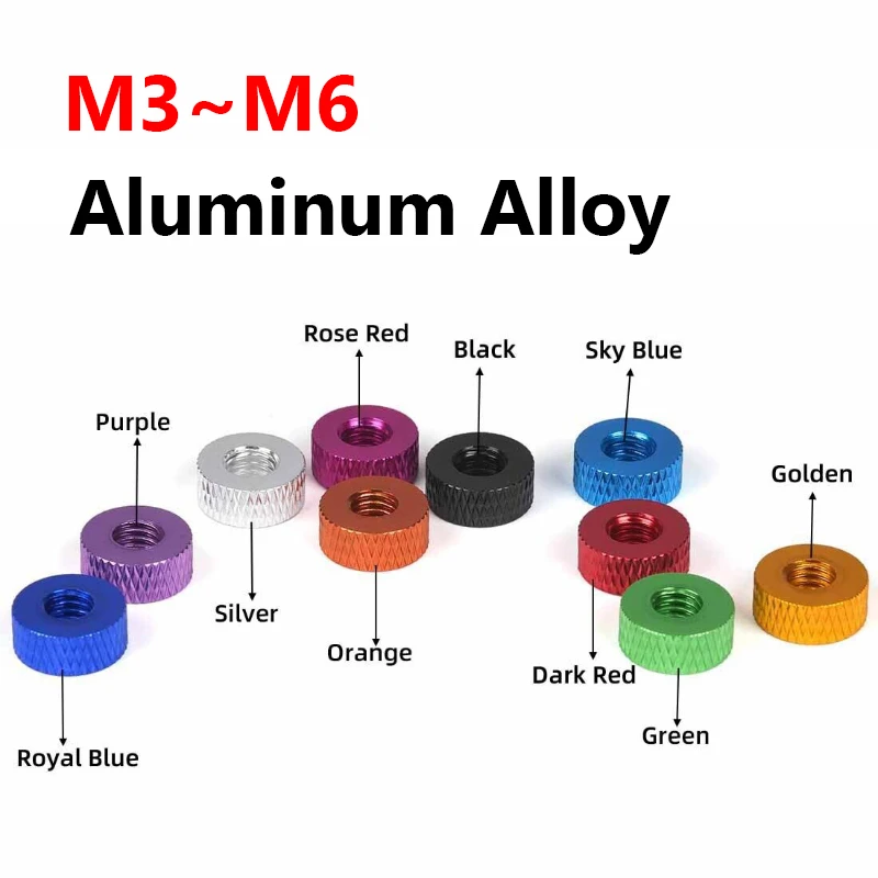 Aluminum Knurled Thumb Nut M3 M4 M5 M6 Colourful Through Hole Nut for Camera Fixation Hand Grip Twist Knob Nuts