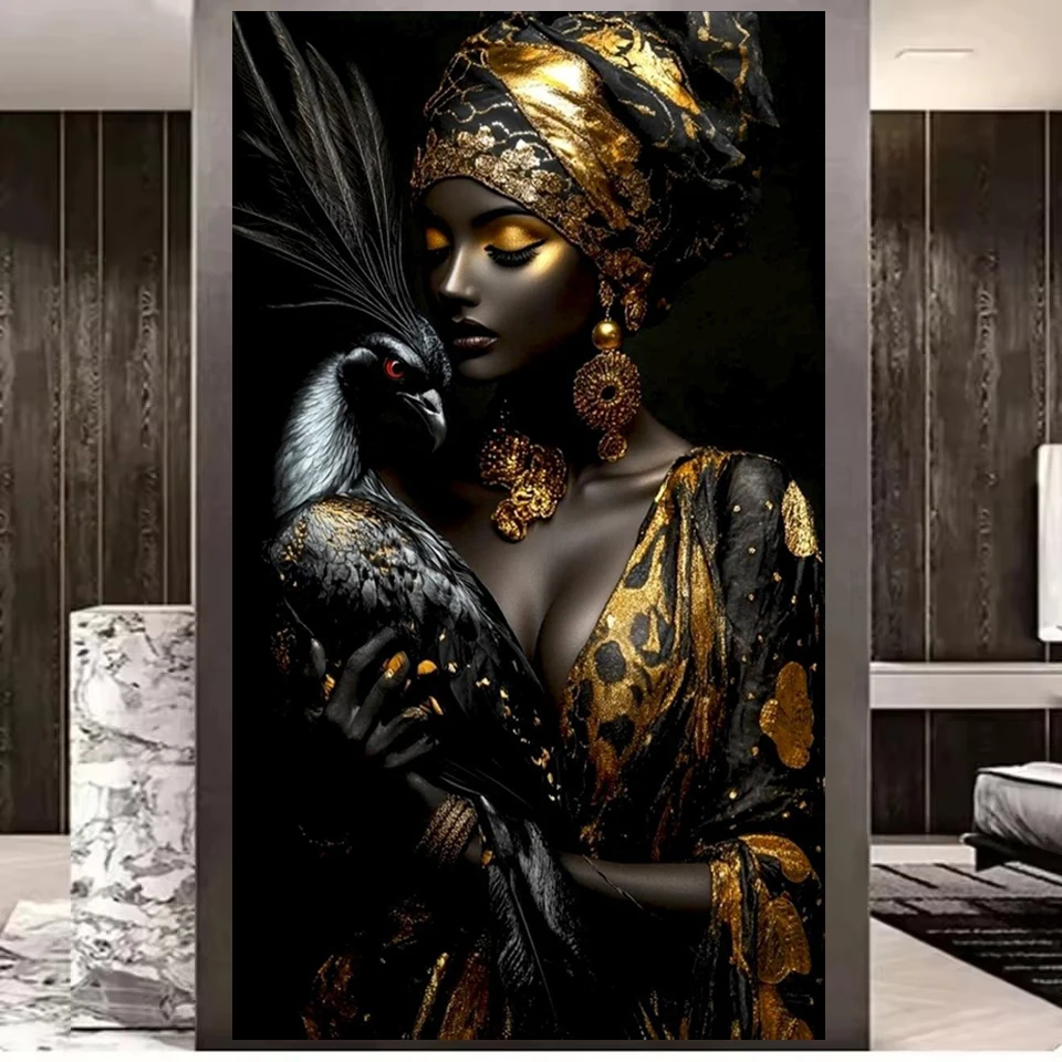 Schöne Schwarze Afrikanische Frau Pfau DIY Diamant-Malerei-Sets für Erwachsene, Neue 2026 Diamantkunst für Anfänger, Vollständiges Diamant-Mosaik
