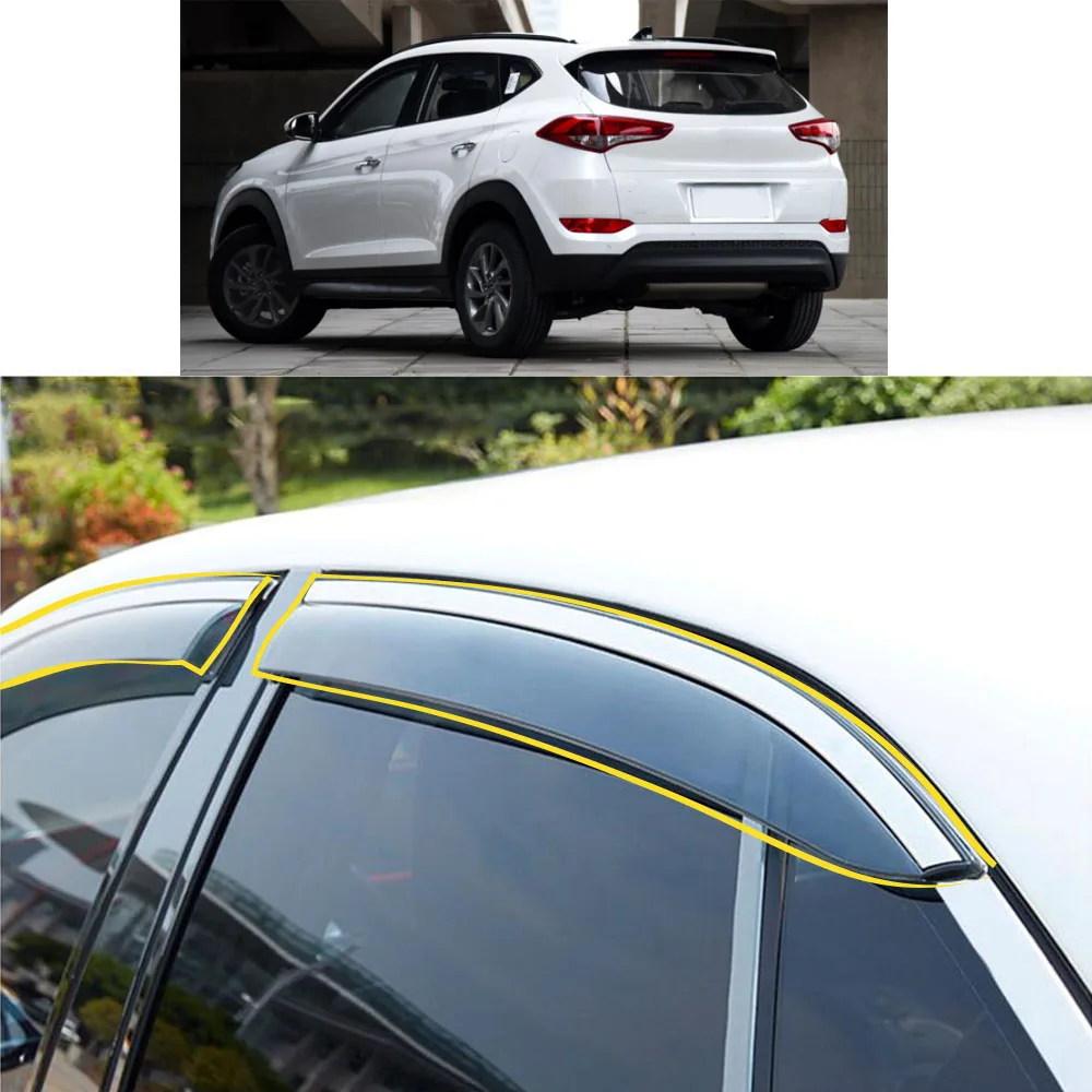 Car Body Styling Sticker Plastic Window Glass Wind Visor Rain/Sun Guard Vent For HYUNDAI Tucson 2015 2016 2017 2018 2019 2020