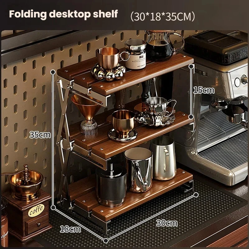 3Tier Foldable Bamboo Desktop Storage Rack Kitchen Counter Organizer Coffee Mug Cup Tea Utensils Display Shelf For Home Office - view 5