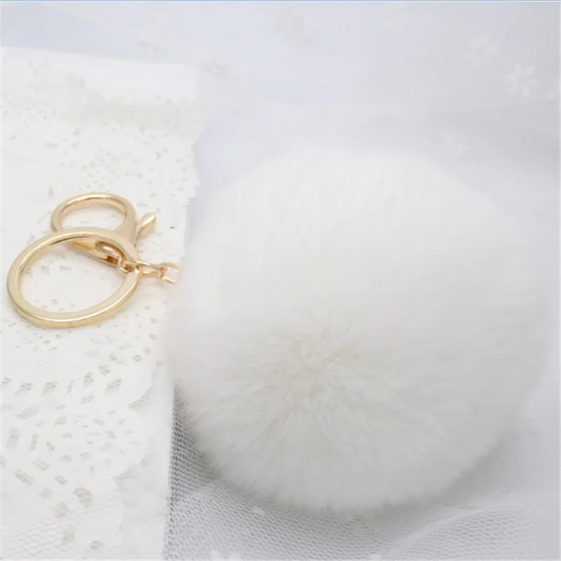 8cm Genuine Real Rex Rabbit Fur Ball Golden Color Keychain Cute Lapin Car Keyring Bag Pendant Pom Fluffy Key Chains