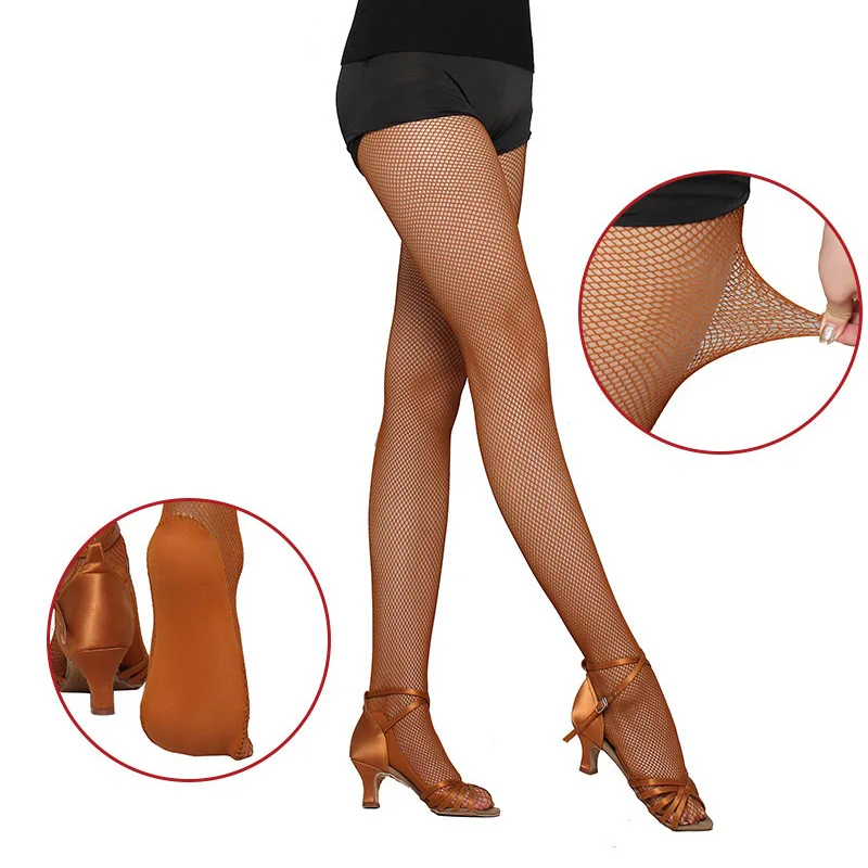 Women Professional Hard Mesh Tights Latin Dance Fishnet Stockings Tights Competition Special Pantyhose Sole Non Slip Oxford Sock