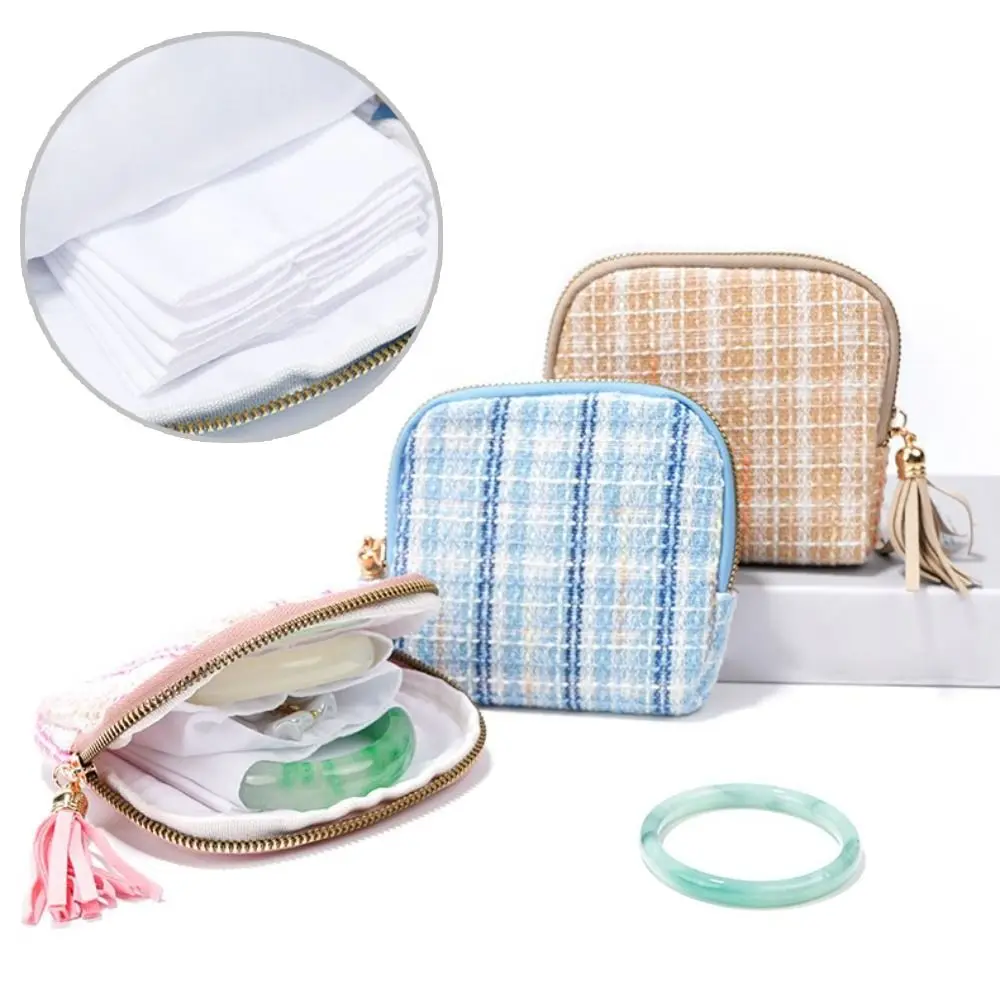 

Multi-Layered Jewelry Storage Bag Anti-Scratch Portable Bracelet Display Pouch INS Elegant Zipper Jewelry Bag Bangle