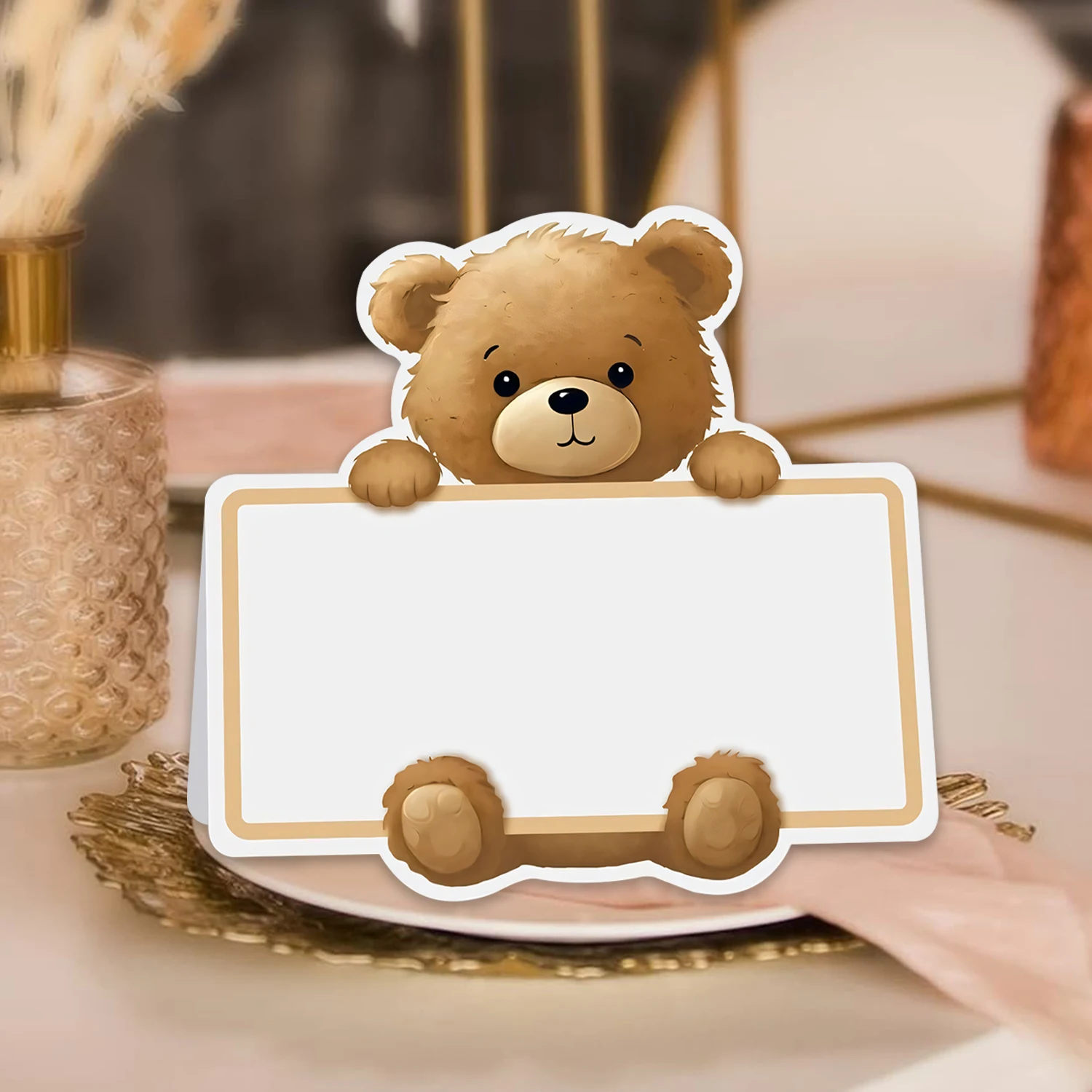 

50 PCS Bear-Themed Customizable Name Seat Cards for Shower Party Birthday Wedding Special Events Cute Decoration Supplies