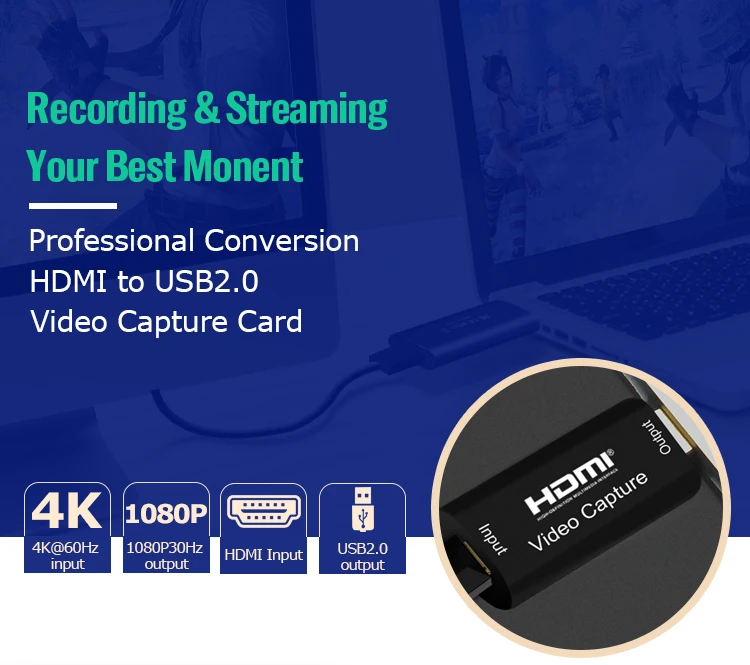 USB 2.0 HDMI Video-Aufnahmekarte 1080P Spieleaufnahme-Gerät für PS4 PS5 Switch Xbox Live-Streaming Aufnahme Plug & Play – Detail 1