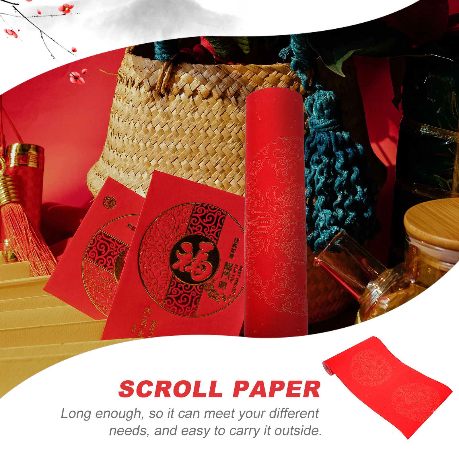 1 Roll Thickened Red Blank Scroll Paper for Chinese New Year Couplets Calligraphy Spring Festival Decoration Chunlian Material