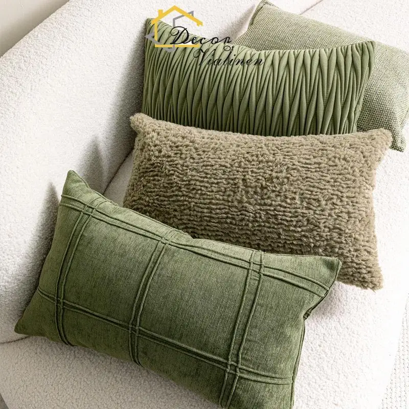 Green waist pillow, minimalist Nordic style sofa, waist pillow, car office cushion, long strip shaped pillow cover, light luxury