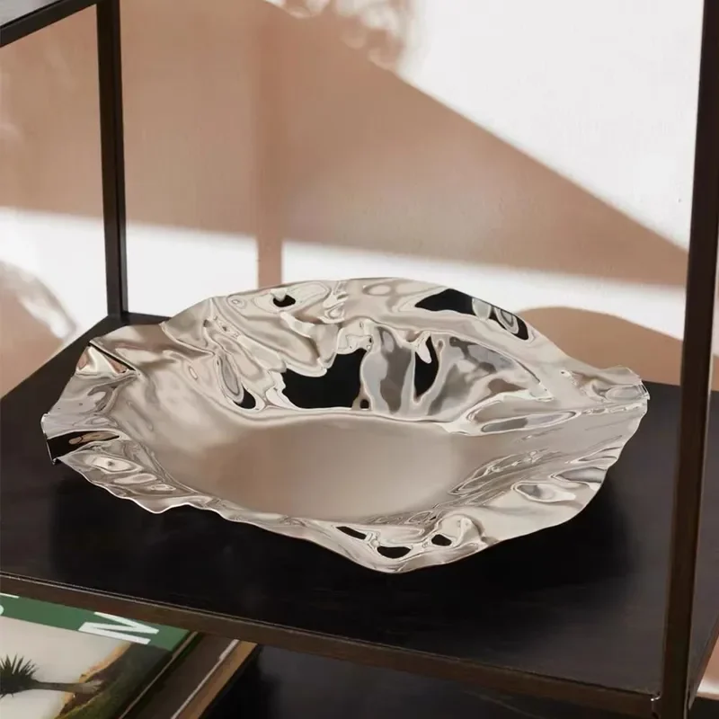 304 Stainless Steel Fruit Plate Modern Light Luxury Living Room Decorative Bowl Home Kitchen Storage Tray Ornament Gift