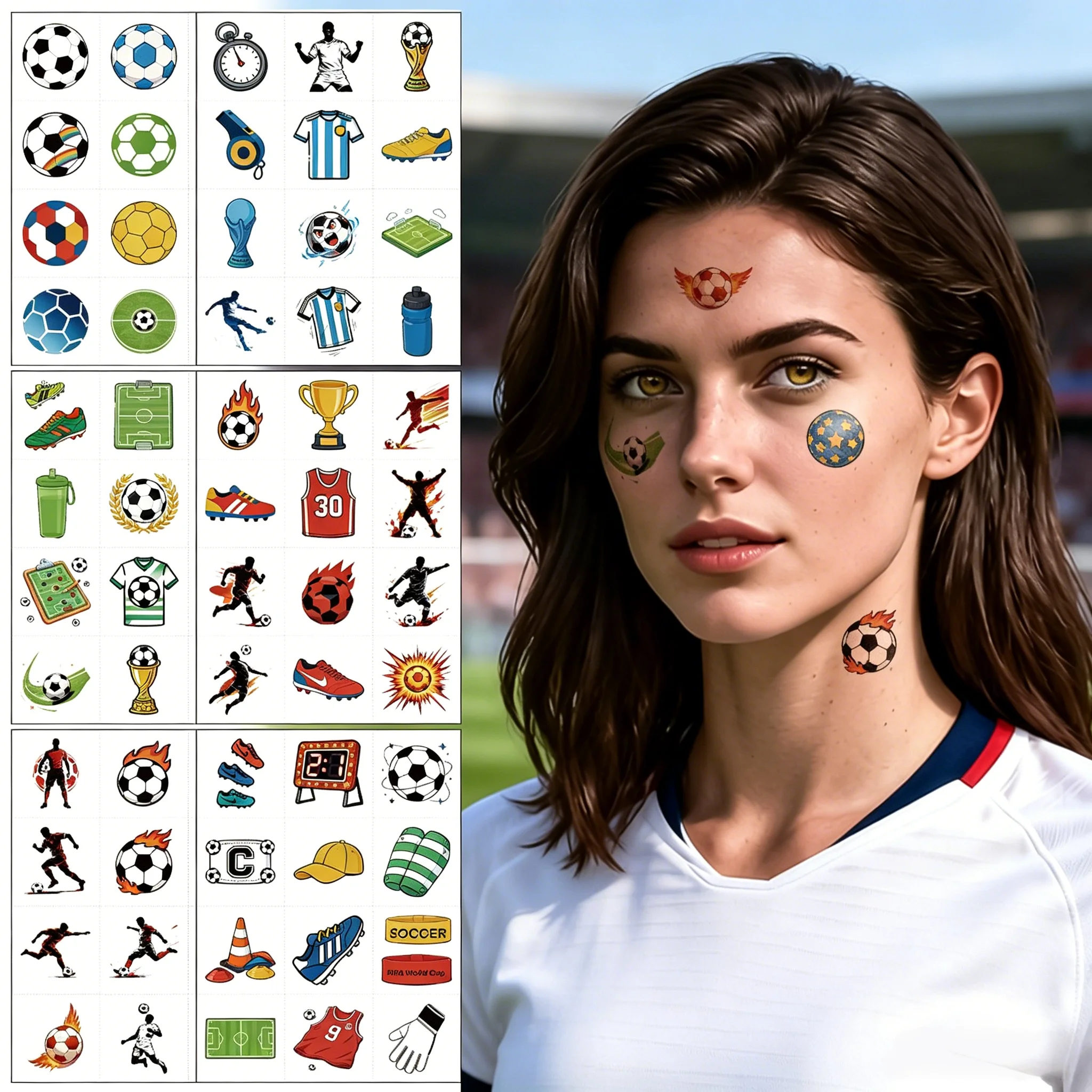 

8pcs Football Soccer Theme Temporary Tattoos, Waterproof Stickers for Sports Game Fans Club Events