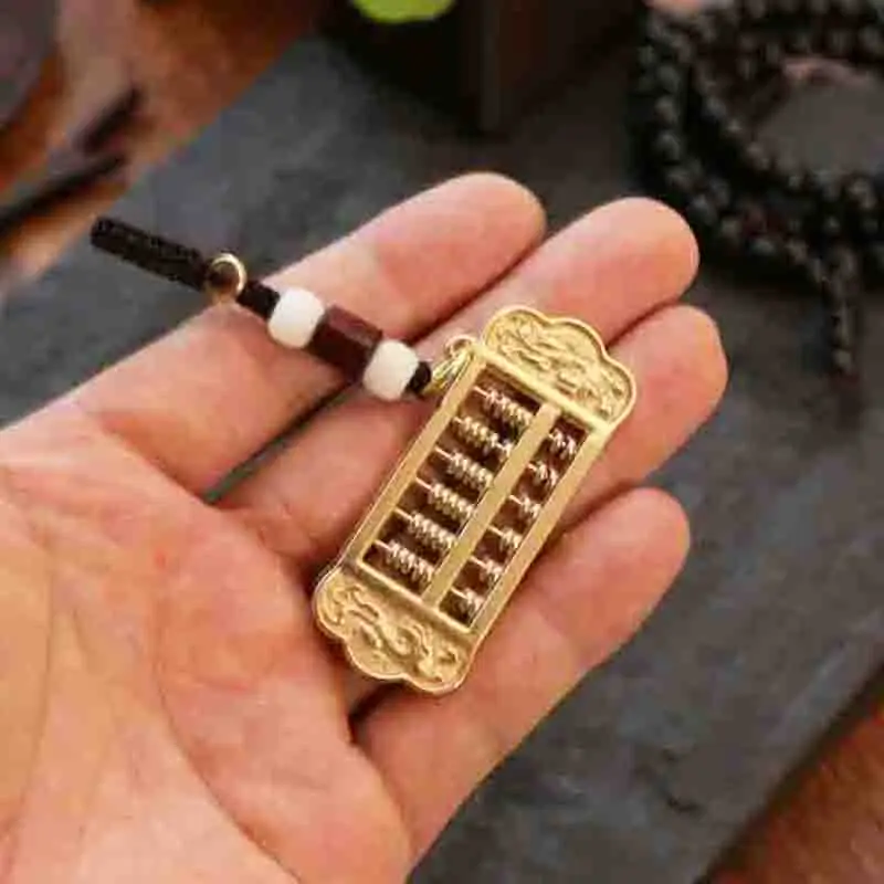 Brass Five Emperor Money Ruyi Abacus bag key chain pendant With Chinese Feng Shui Coins Good Luck Bag Car Key Ornament Keyring