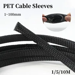 1/5/10/M Black Nylon Mesh Tube PET Wire Sleeving Spiral Wrapping Expandable Insulated Braid Tight 1mm to 100mm Cable Sleeve