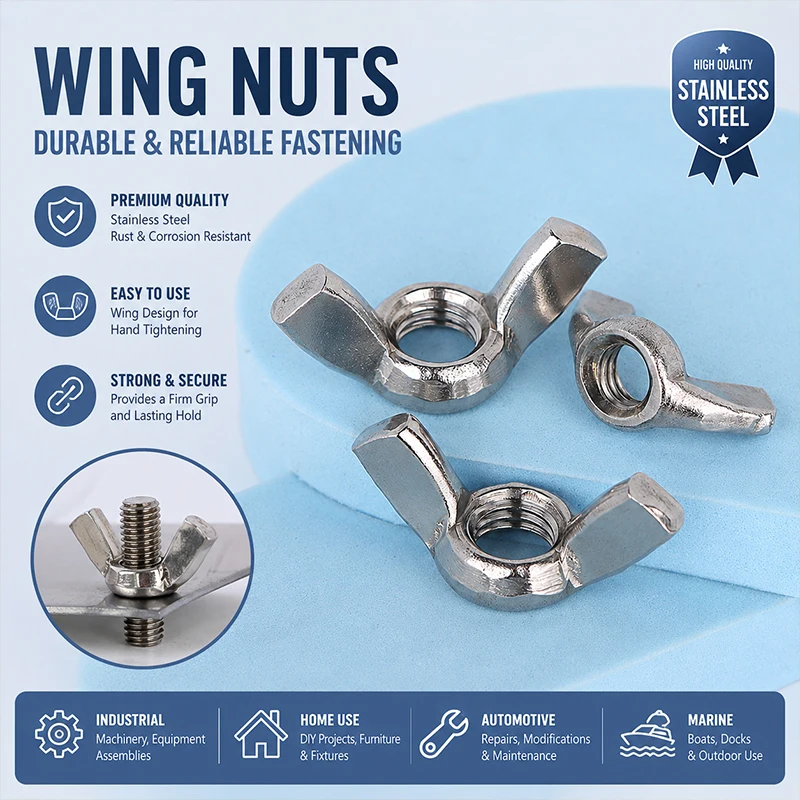 Metric Wing Nut Assortment M4-M12 201 Stainless Steel Butterfly Hand Twist Fastening Nuts