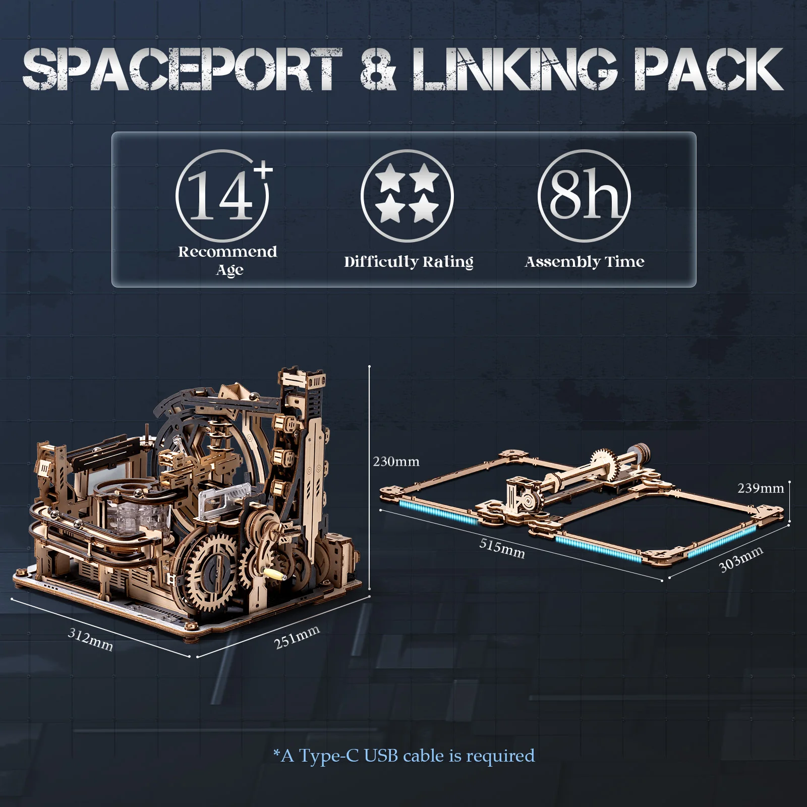 ROBOTIME Rokr Electric Marble Run with Light 3D Puzzle Toys Marble Spaceport Gifts for Kids Children Connect With Night City 3