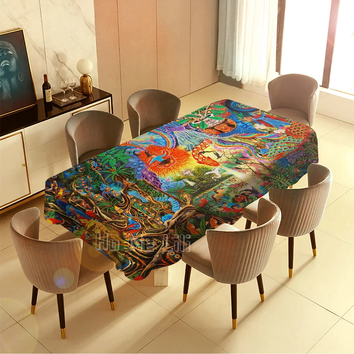 The Mythical Shaman View Of The Universe Magic Mushrooms Mexico Art Aya Awakenings Into World Tablecloth Rectangle By Ho Me Lili