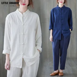 Cotton Traditional Chinese Clothing for Women Spring Autumn New Tai Chi Suit Zen Loose Blouse Shirt Chinese Style Summer Pants