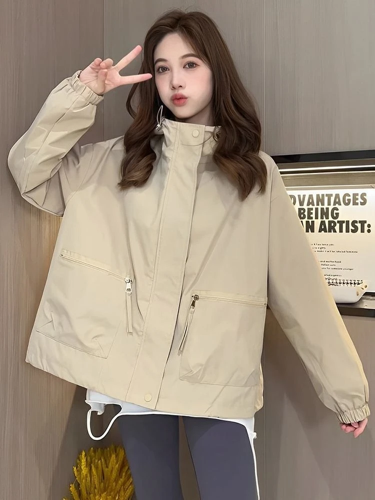 

Women's Fashionable Hooded Windproof Baseball Short Spring Outerwear With Harajuku Style Versatile Utility Coat
