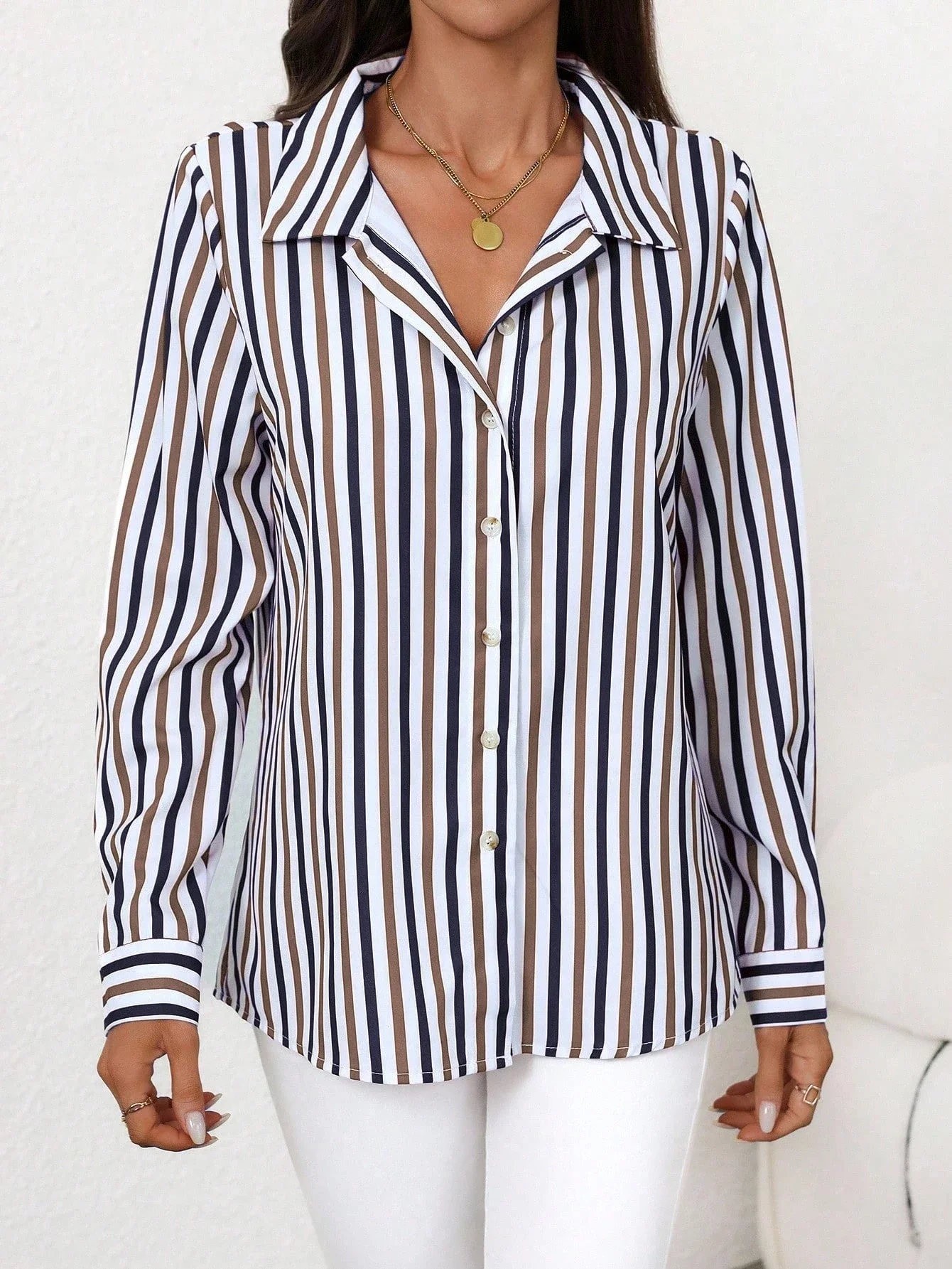 

Женская полосатая рубашка с длинным рукавом, на пуговицах, для повседневной носки и работы