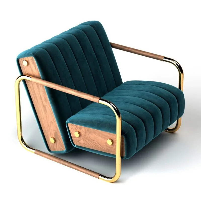 Italian hotel fabric art living room single sofa chair modern light luxury creative leisure chair stainless steel negotiation