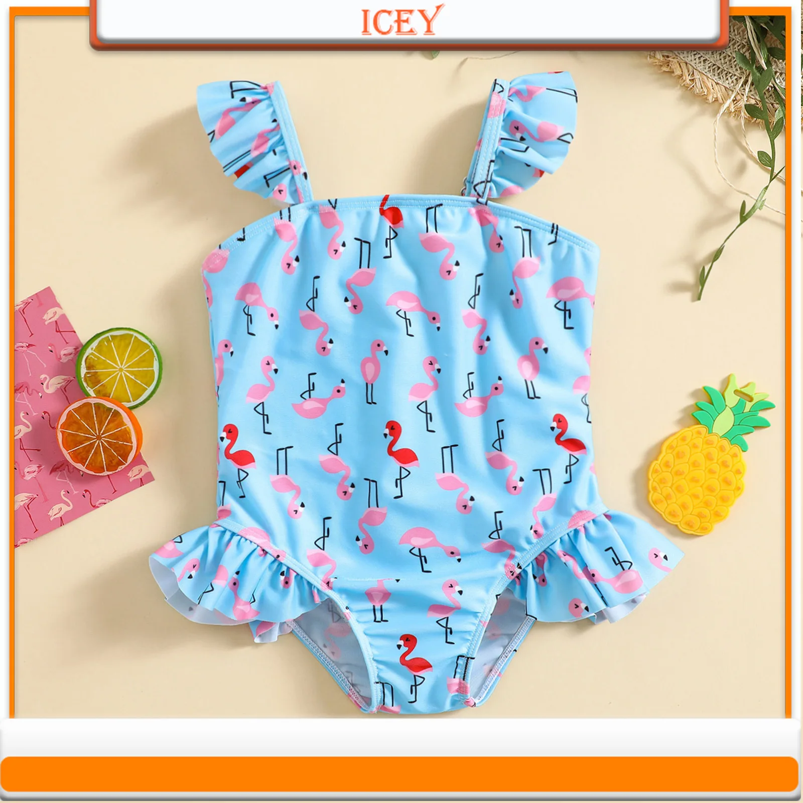 

Girls Bikini Swimsuit New One-piece Single Top Crane Print Swimsuit for Girls Swimsuit Children One-Piece Suits