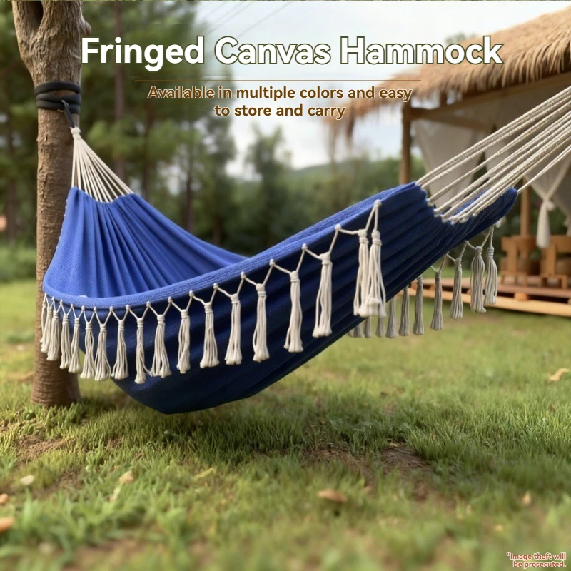 Hamaca Colgante Individual para Exteriores e Interiores, Columpio de Lona Gruesa para Jardín y Camping, Silla Mecedora con Flecos