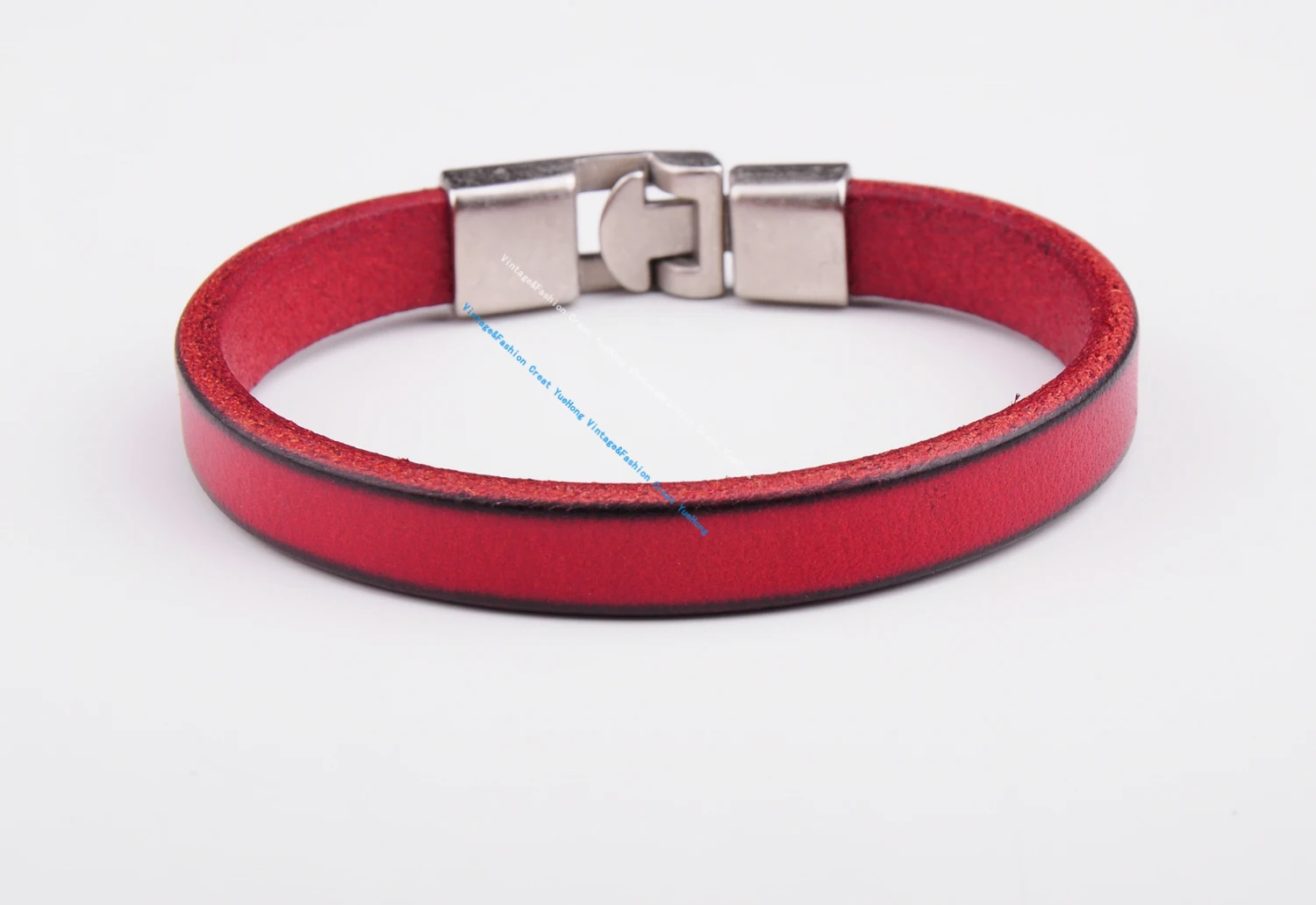 BL11 Red New Mens Single Wrap Slim Plain Leather Cuff Bracelet Wristband