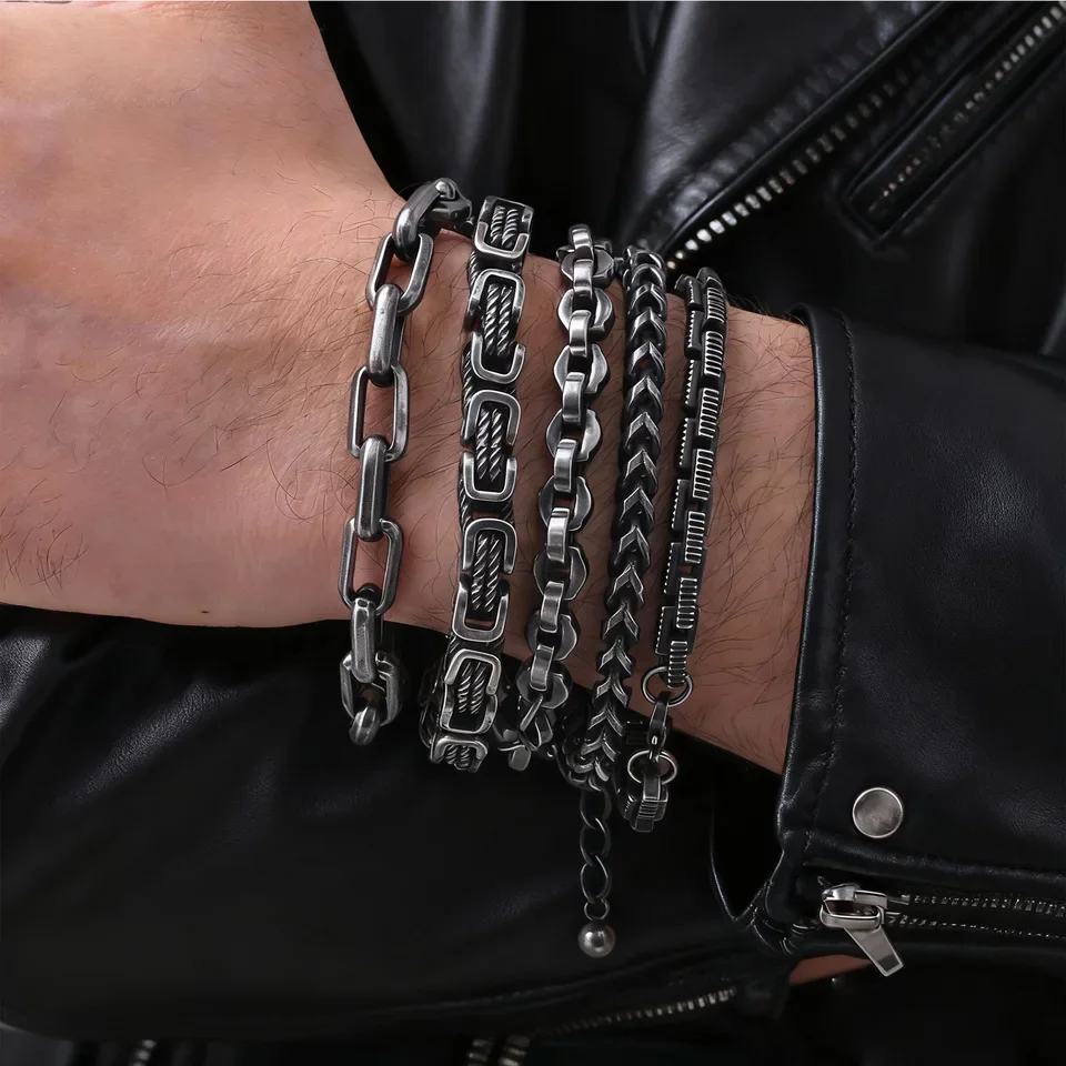 Pulseras de Cadena Vintage para Hombres y Niños, Brazalete de Acero Inoxidable con Eslabones Trenzados Bizantinos, Joyería Retro, Regalos de Cumpleaños para el Día del Padre