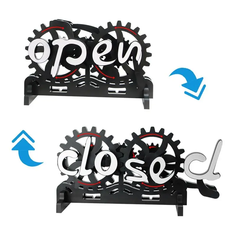 newyear828 Open-Closed Sign Board Hanging Door Sign Gear Turn over for Shop Restaurant Bar Hotels Cafes Wall-Mounted